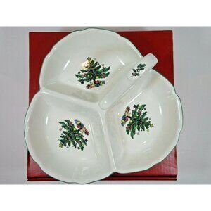 Nikko Christmas Time Three Section Serving Tray Dish w/box EUC